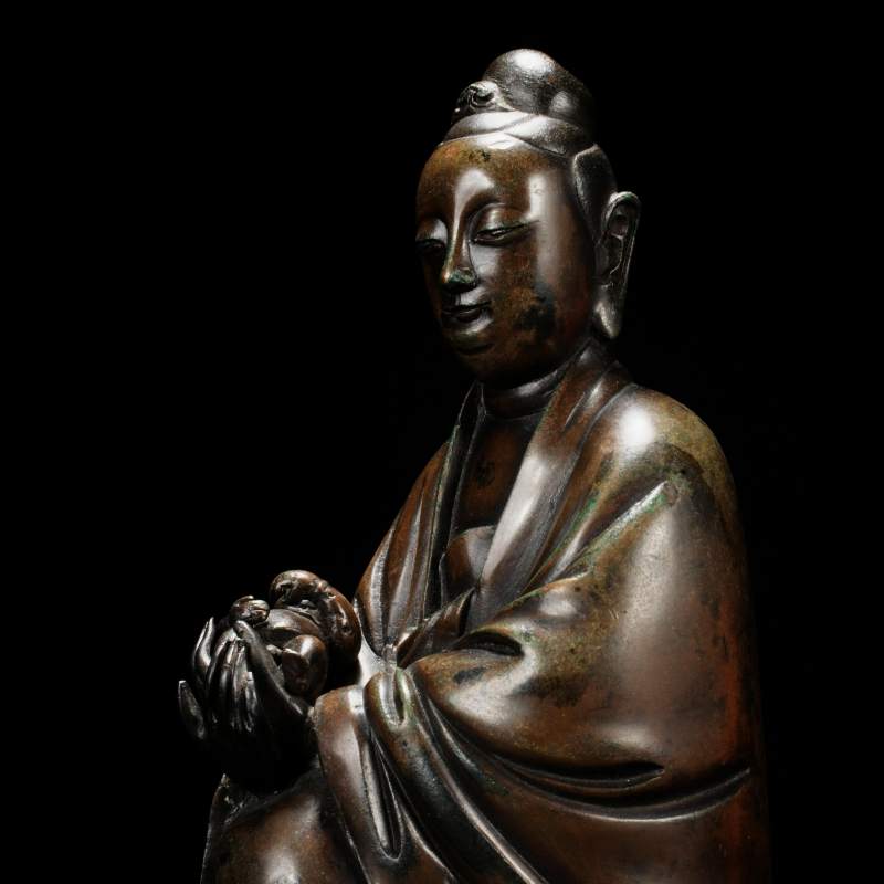 明代 铜石叟款送子观音 - 图2