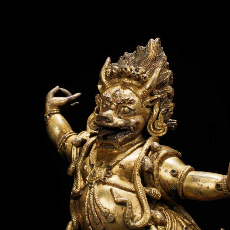 清乾隆 铜鎏金阎魔敌 - 图4