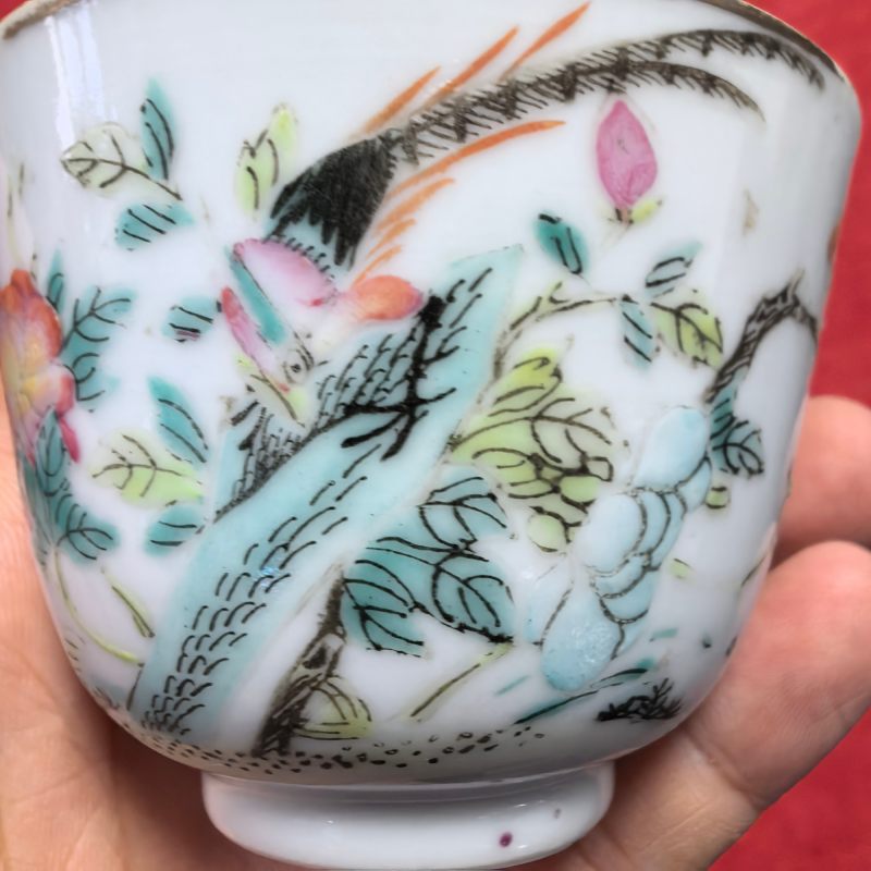 清晚期 粉彩花鸟纹杯 - 图8