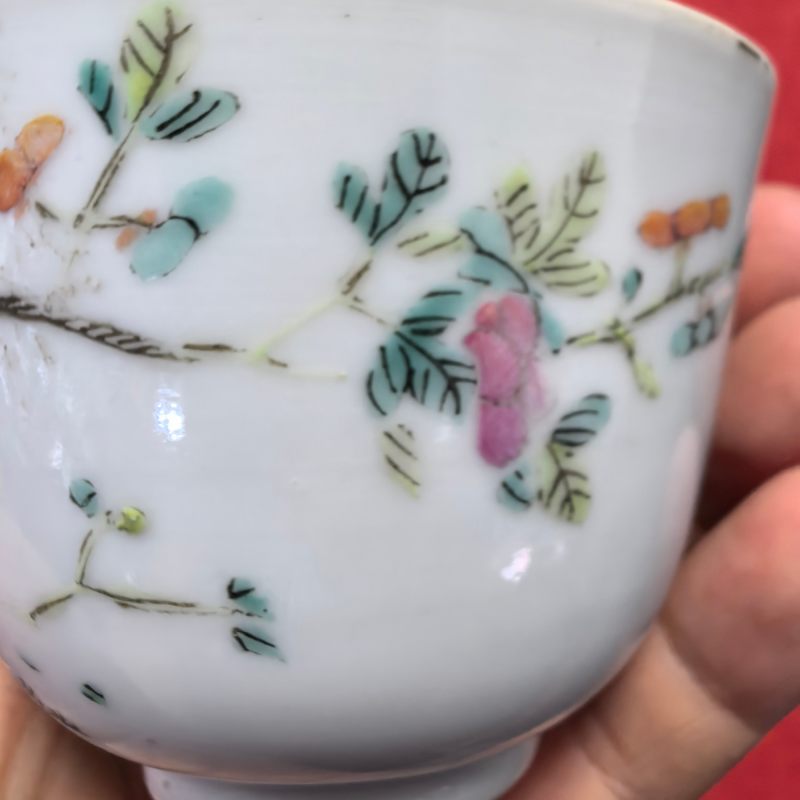 清晚期 粉彩花鸟纹杯 - 图9