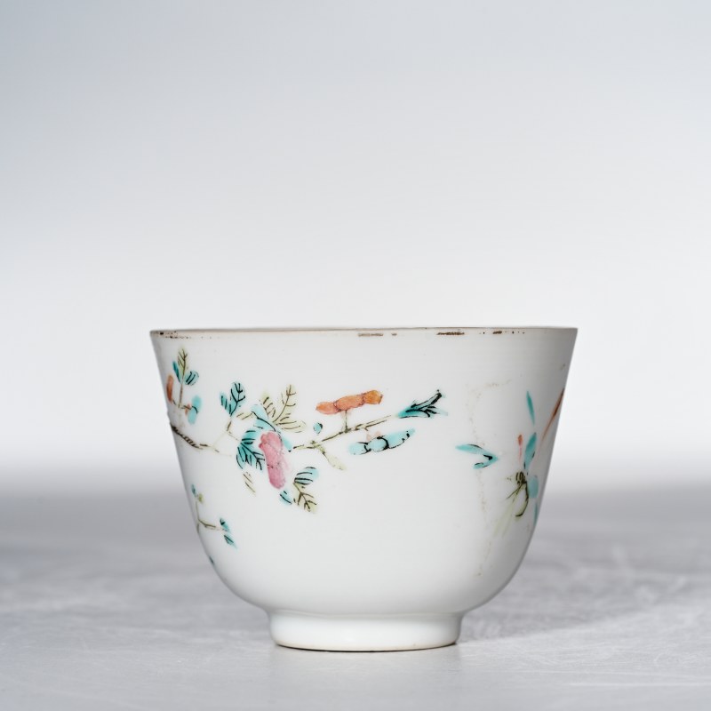 清晚期 粉彩花鸟纹杯 - 图3