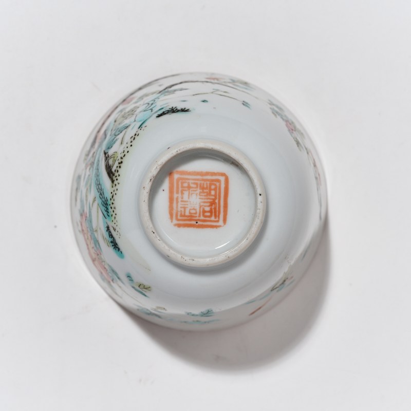 清晚期 粉彩花鸟纹杯 - 图4