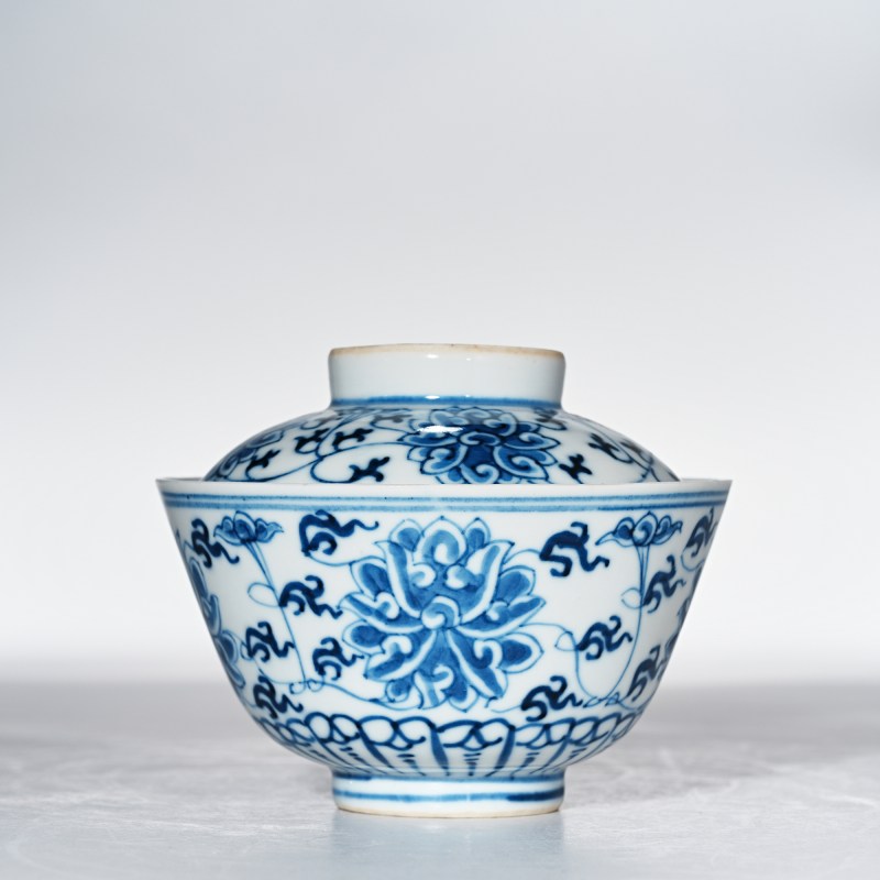 清光绪 青花缠枝莲纹三才盖碗 - 图3