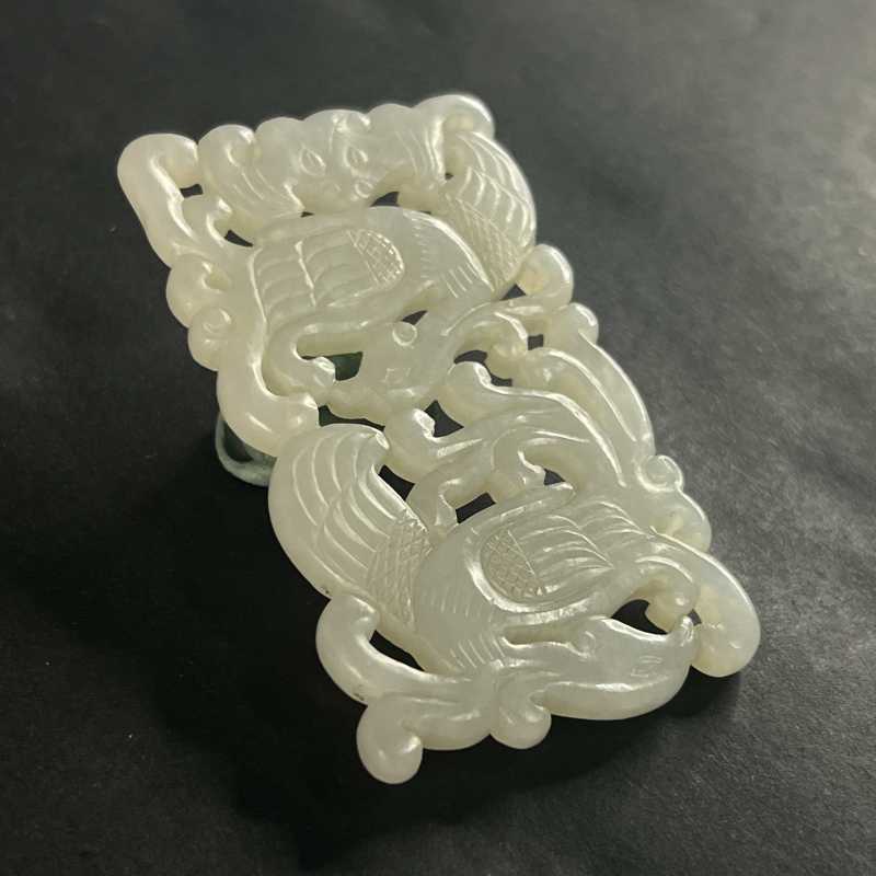 清 白玉福寿双凤佩 - 图6