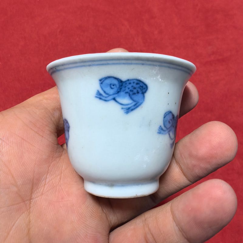 明晚期 青花青蛙杯两只 - 图11