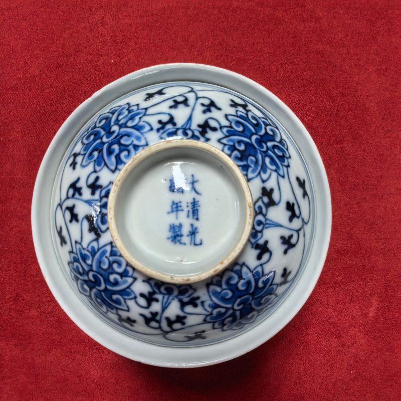 清光绪 青花缠枝莲纹三才盖碗 - 图8