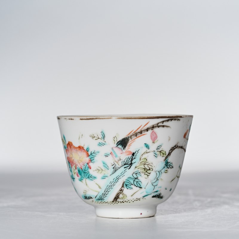 清晚期 粉彩花鸟纹杯 - 图1
