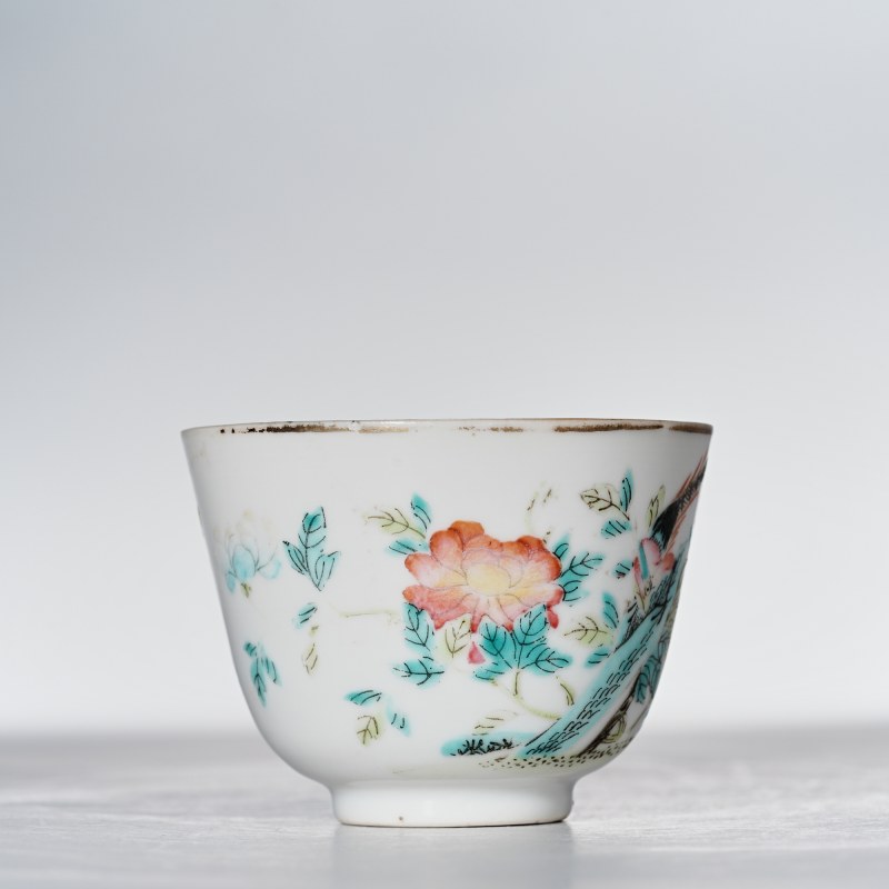 清晚期 粉彩花鸟纹杯 - 图2