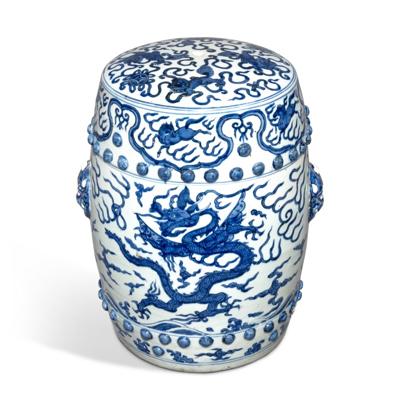 明嘉靖 青花龍紋獸首坐墩 - 图3