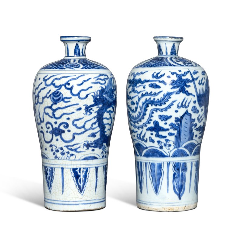 明萬曆 青花龍鳳紋梅瓶一對 - 图2