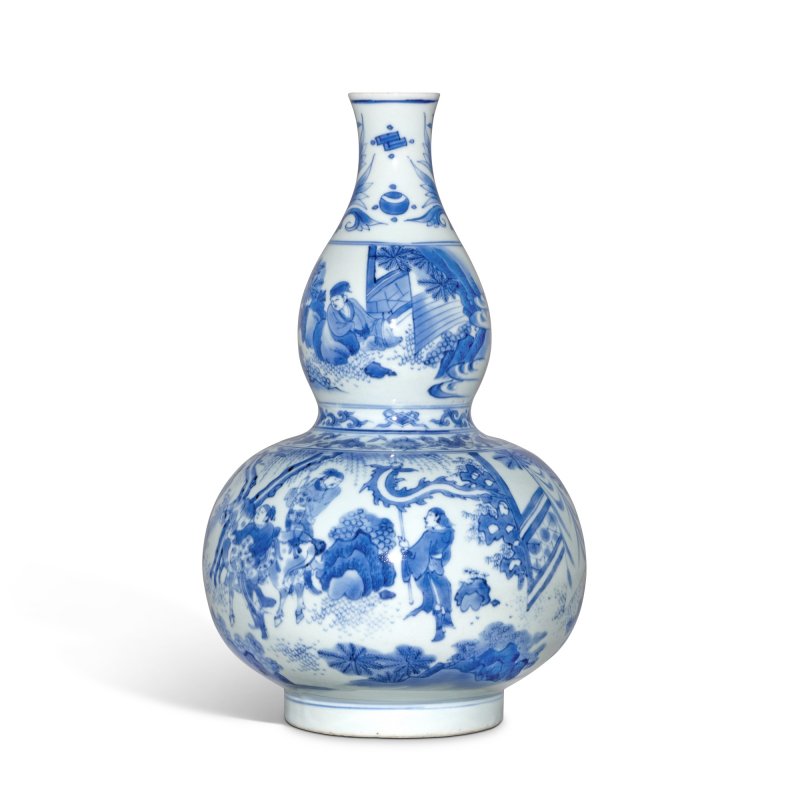 明崇禎 青花人物故事圖葫蘆瓶 - 图2