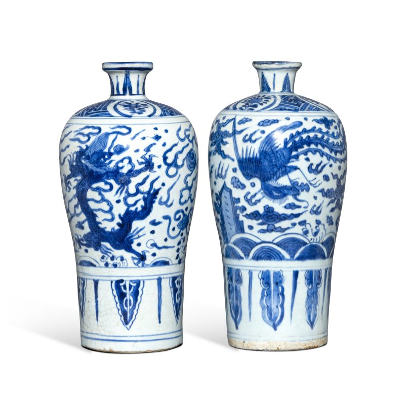 明萬曆 青花龍鳳紋梅瓶一對 - 图3
