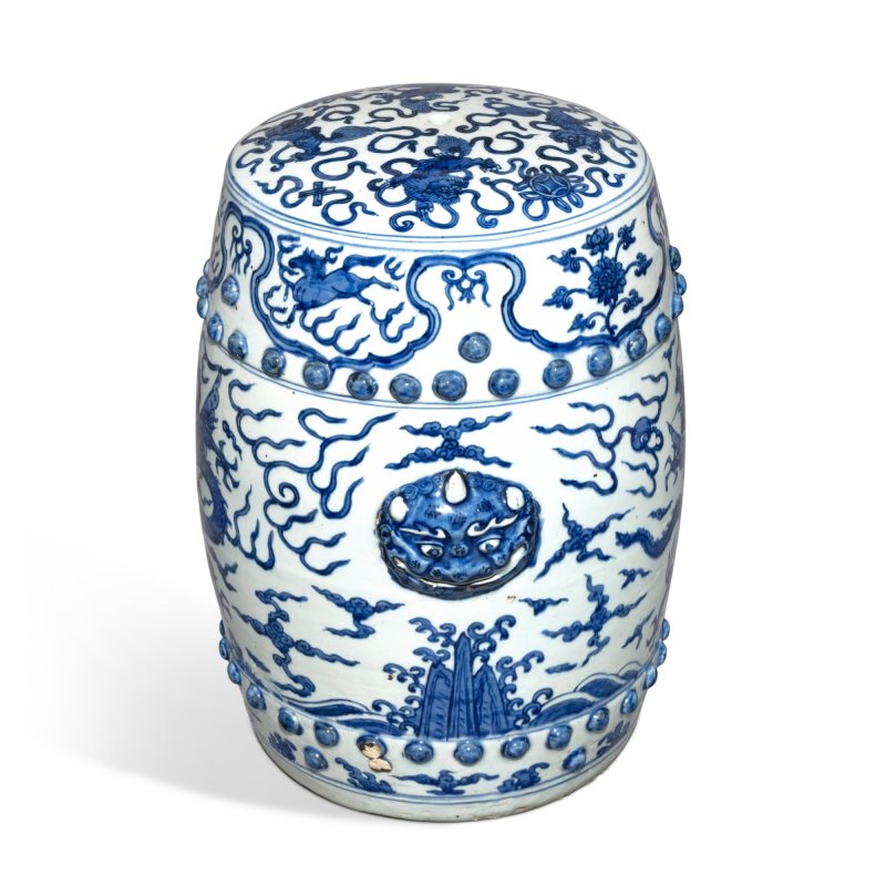 明嘉靖 青花龍紋獸首坐墩 - 图4