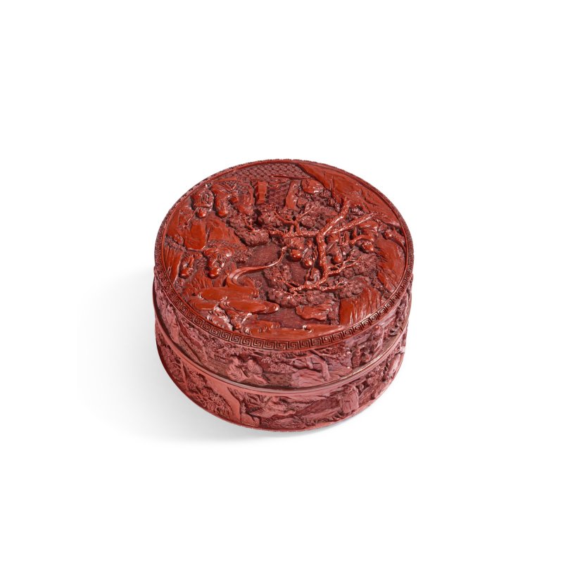 清乾隆 剔紅儒釋道人物故事圖蓋盒 - 图3