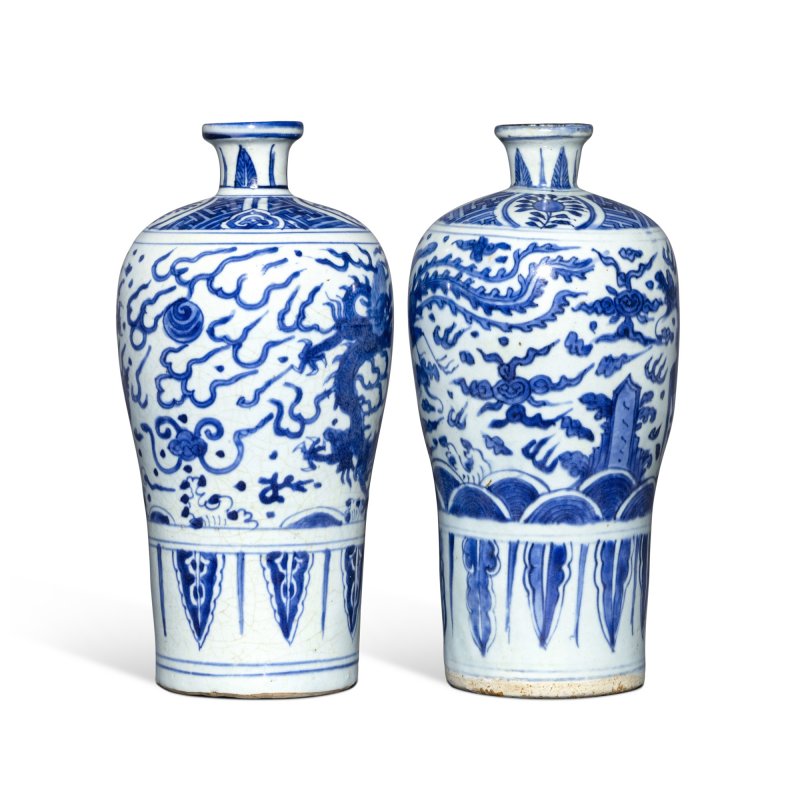 明萬曆 青花龍鳳紋梅瓶一對 - 图4