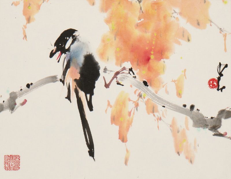 趙少昂 花鳥 設色紙本 四幅鏡片 - 图2