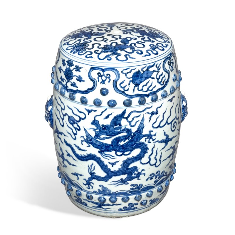 明嘉靖 青花龍紋獸首坐墩 - 图1