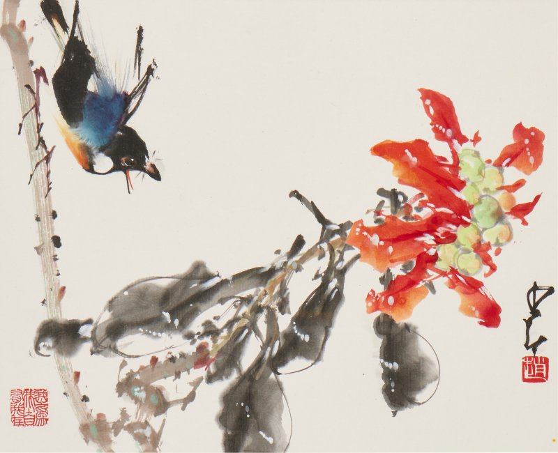 趙少昂 花鳥 設色紙本 四幅鏡片 - 图3