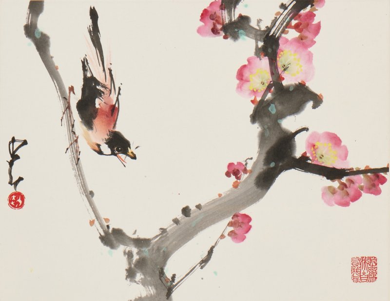 趙少昂 花鳥 設色紙本 四幅鏡片 - 图4