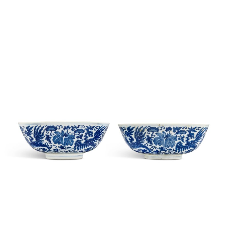 清道光 青花穿花鳳紋盌一對 《大清道光年製》款 - 图2