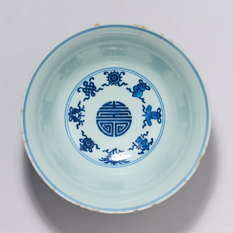 清道光 青花莲托八吉祥万寿无疆碗 - 图5