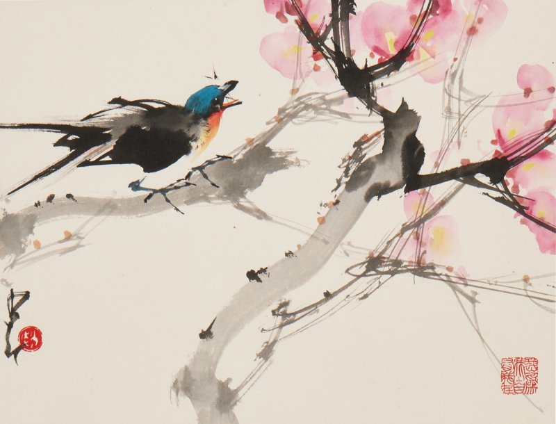 趙少昂 花鳥 設色紙本 四幅鏡片 - 图5