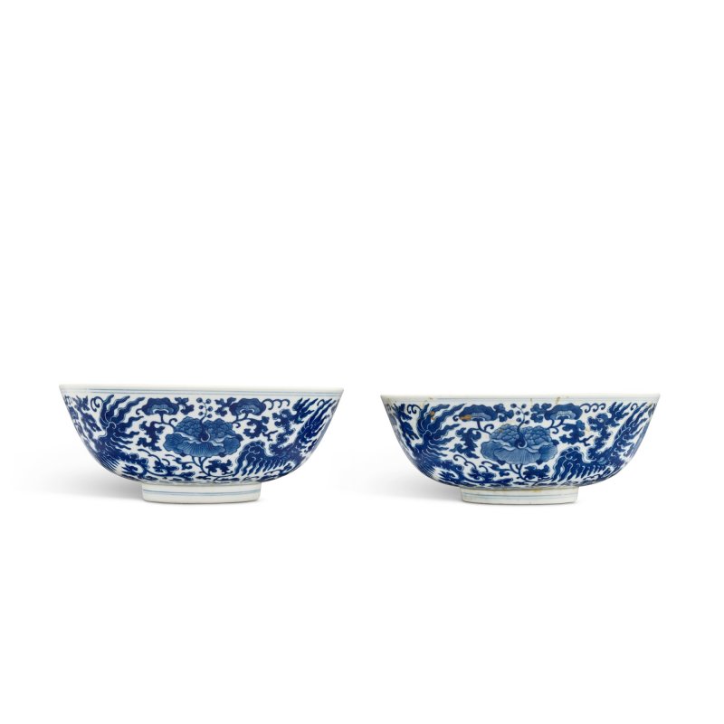 清道光 青花穿花鳳紋盌一對 《大清道光年製》款 - 图3
