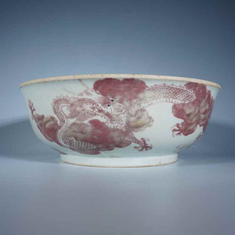 清道光青花釉里红龙纹碗 - 图1