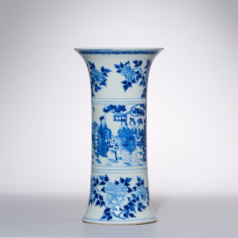 清晚期 青花教子图花觚 - 图2