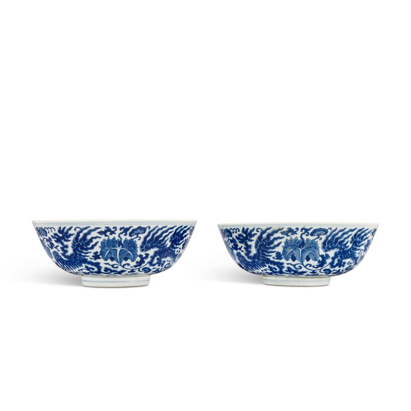 清道光 青花穿花鳳紋盌一對 《大清道光年製》款 - 图4