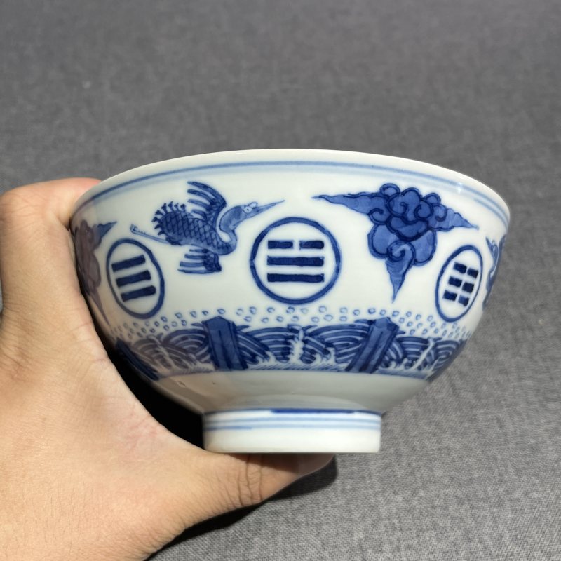 清光绪青花云鹤八卦纹碗 - 图4