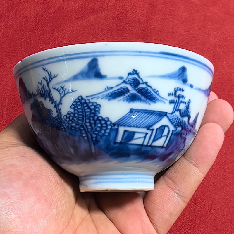 清康熙 青花山水人物纹茶园 - 图8