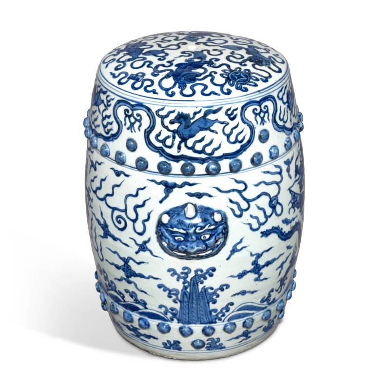 明嘉靖 青花龍紋獸首坐墩 - 图2
