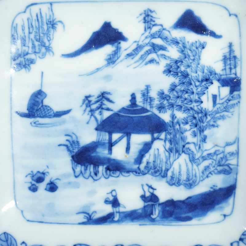 清道光青花山水四方洗 - 图2