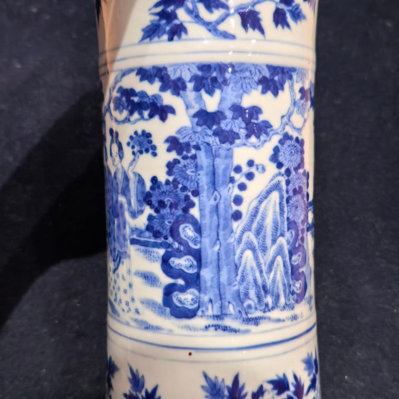 清晚期 青花教子图花觚 - 图8
