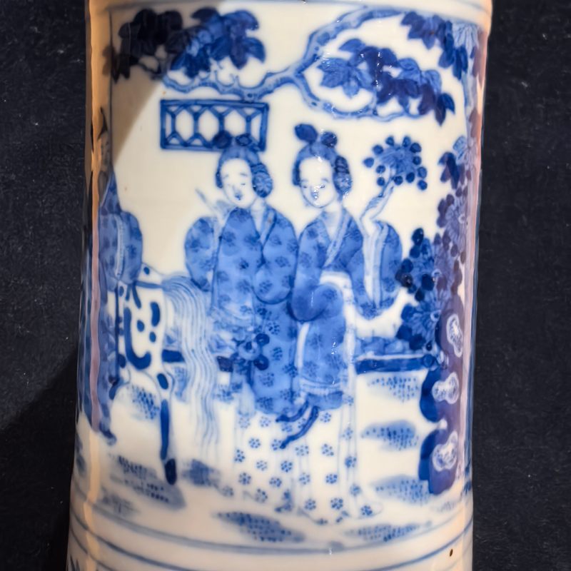 清晚期 青花教子图花觚 - 图10