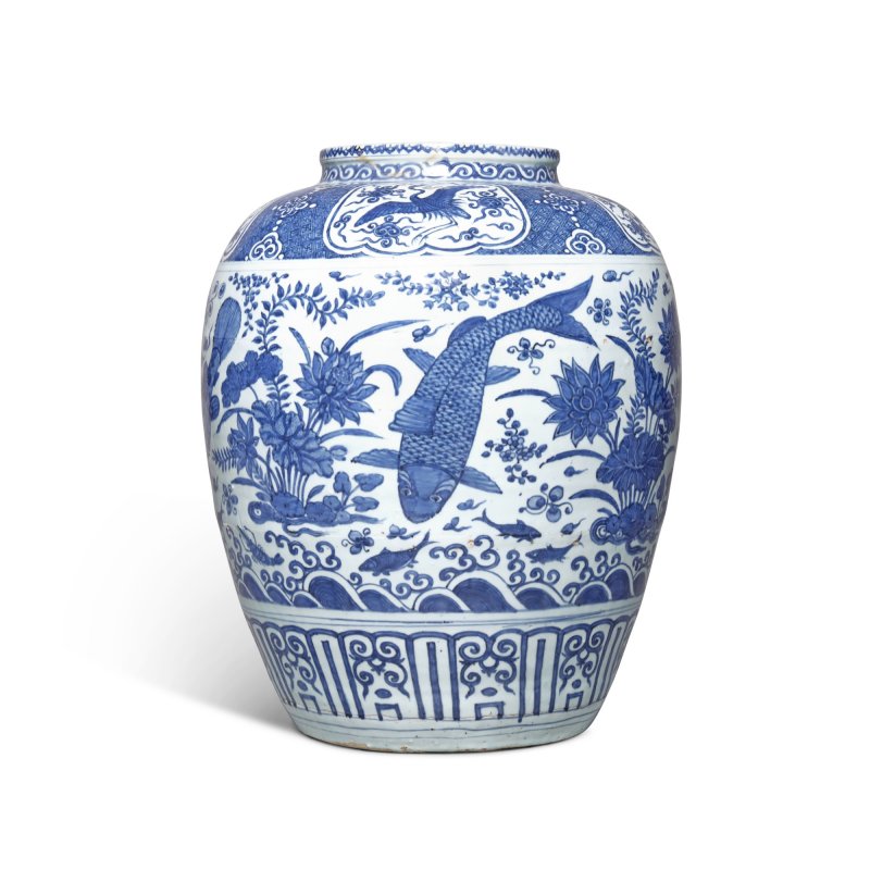 明萬曆 青花魚藻紋大罐 《大明萬曆年製》款 - 图2