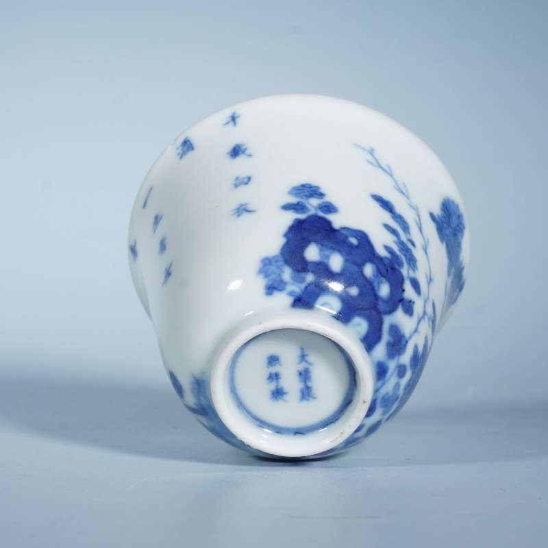 清光绪青花花卉诗文杯 - 图3