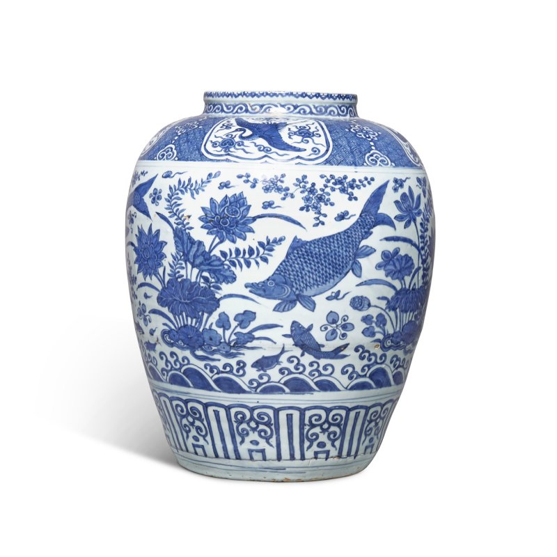 明萬曆 青花魚藻紋大罐 《大明萬曆年製》款 - 图3
