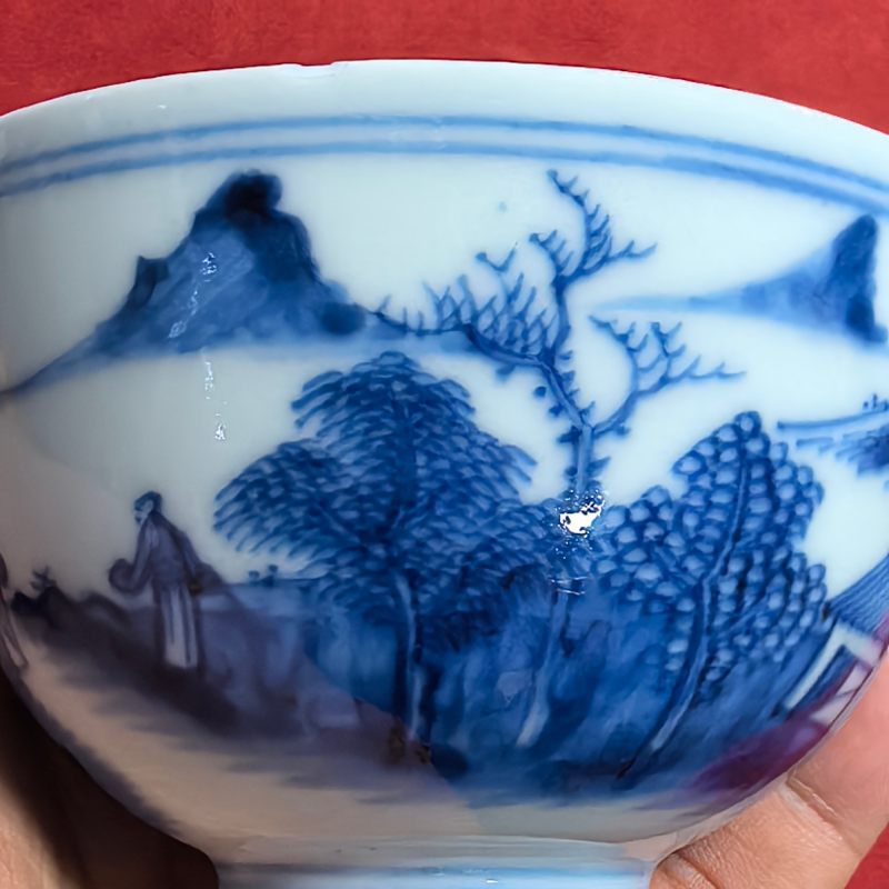 清康熙 青花山水人物纹茶园 - 图9