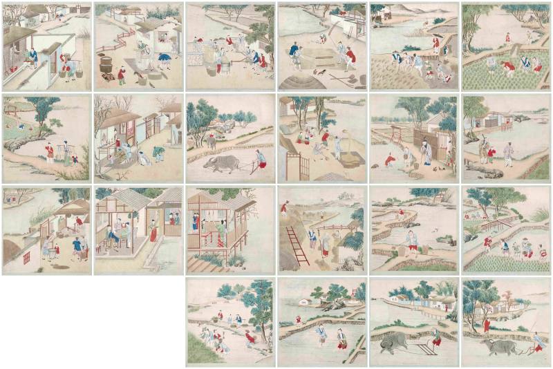 無款(清) 耕織圖 設色紙本 二十二頁