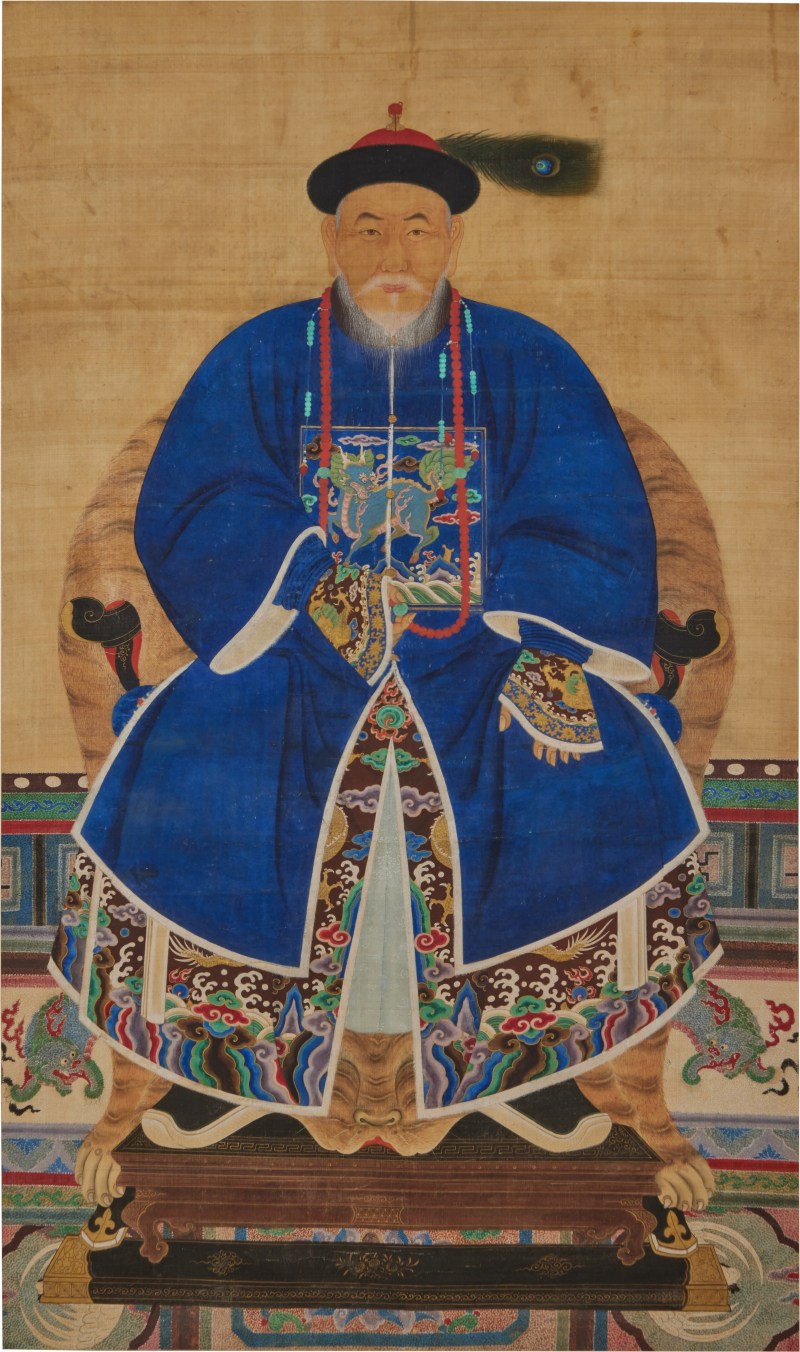 清十九世紀 關天培畫像 設色絹本 鏡框 - 图1