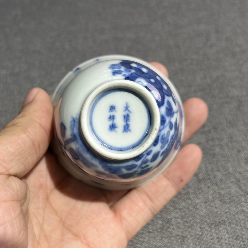 清光绪青花花卉诗文杯 - 图9
