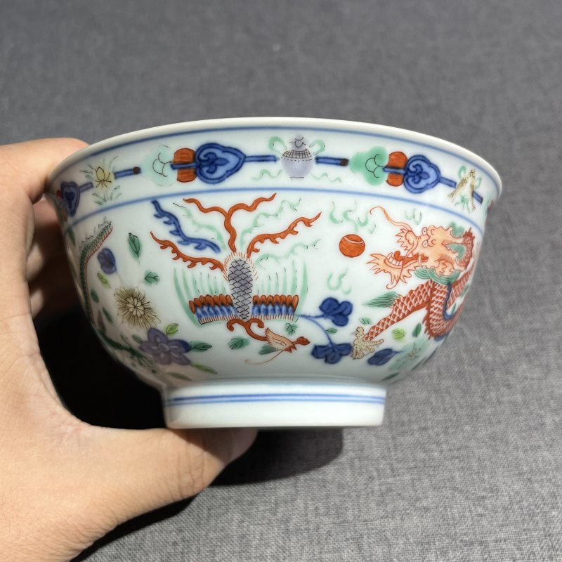 清道光五彩龙凤纹碗 - 图6