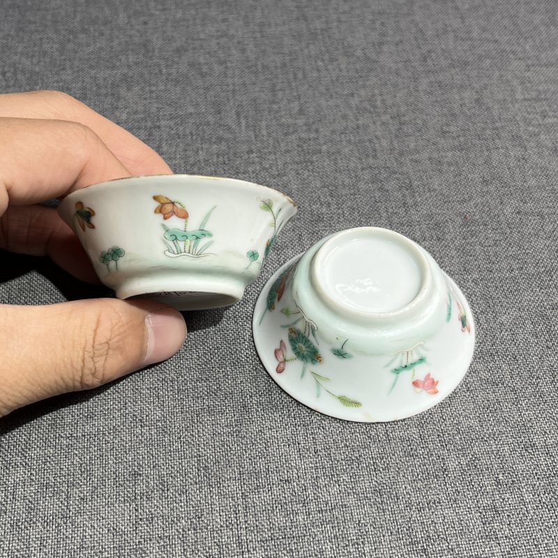 清中期粉彩茶圆一对 - 图4