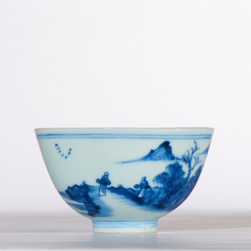 清康熙 青花山水人物纹茶园 - 图1
