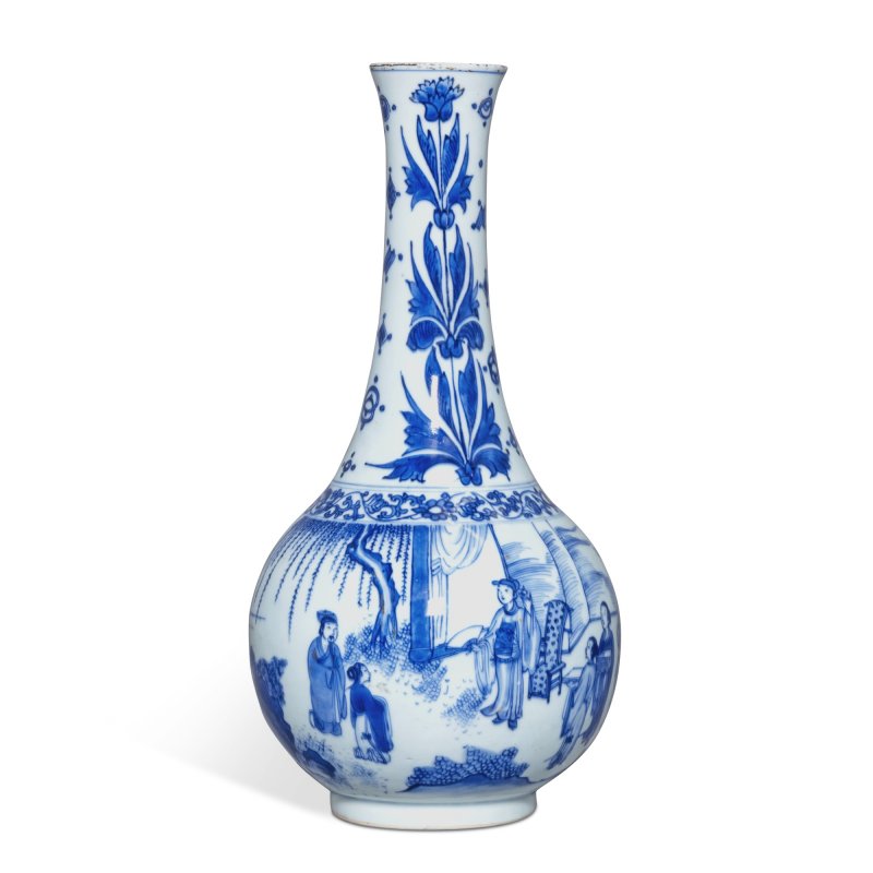 明崇禎 青花人物故事圖長頸瓶 - 图3
