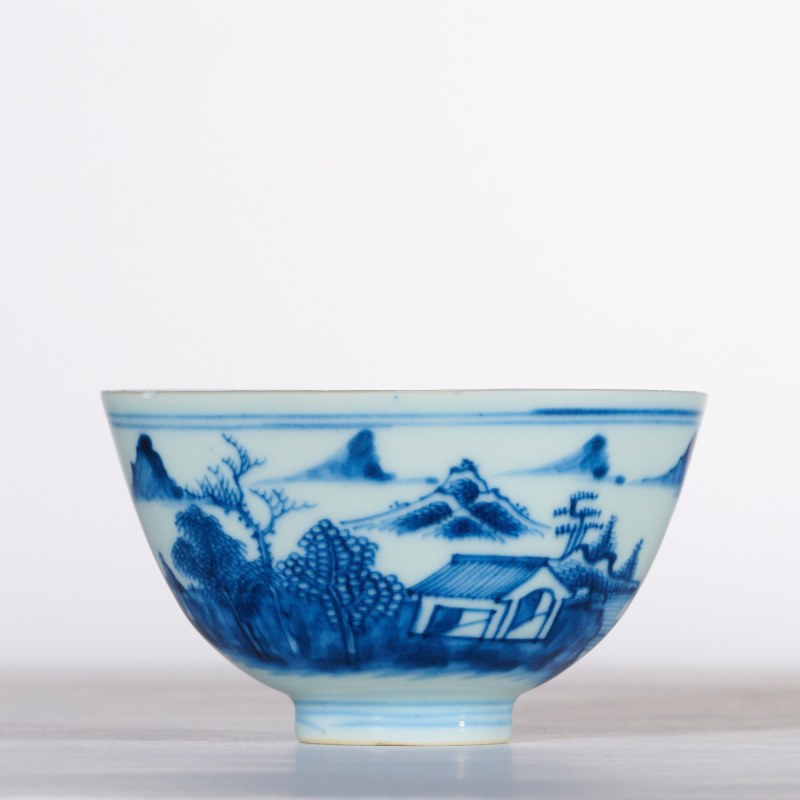清康熙 青花山水人物纹茶园 - 图2