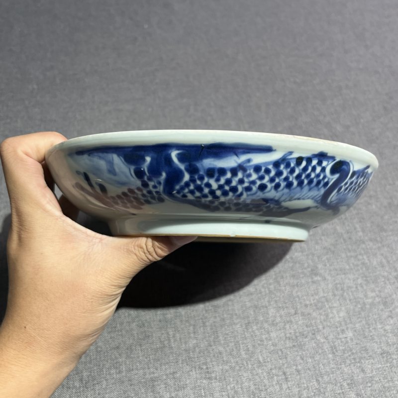 清雍正青花过墙龙纹盘 - 图7