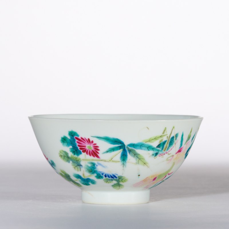 清晚期 粉彩花卉纹碗 - 图2